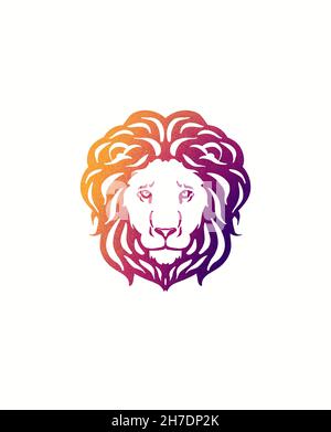 Illustrazione Lion su sfondo scuro. Testa leone pelosa. Icona Lion. Foto Stock