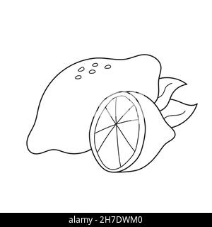Semplice pagina da colorare. Libro da colorare Cartoon Illustrazione di limone divertente per i bambini. Illustrazione Vettoriale