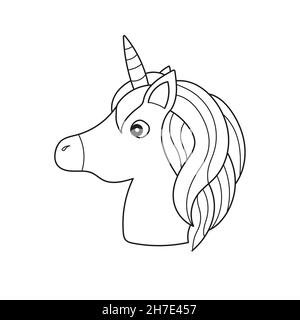 Semplice pagina da colorare. Unicorn. Animale magico. Grafica vettoriale. Bianco e nero. Colorare pagine di libri per bambini. Illustrazione Vettoriale