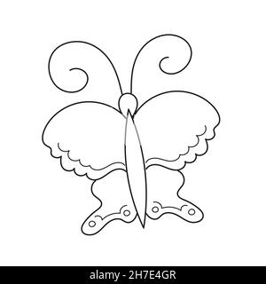 Semplice pagina da colorare. Farfalla da colorare. Libro da colorare per educare i bambini. Imparare i colori. Gioco didattico visivo. Gioco facile per i bambini Illustrazione Vettoriale