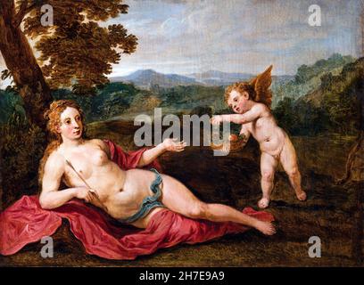 Venere e Cupido di David Teniers il giovane (1610-1690), olio su pannello, 1655 Foto Stock