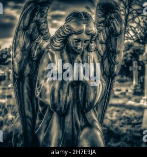 Misterioso e oscuro Angelo che prega Foto Stock