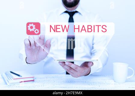 Visualizzazione concettuale nuove abitudini. Internet Concept cambia la routine di comportamento che si ripete regolarmente presentando la tecnologia della comunicazione Foto Stock