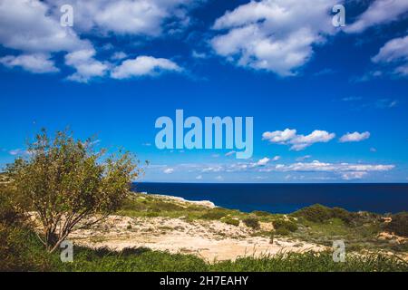 Seascape in Cyprus Ayia Napa, Cape Greco peninsula, picturesque view of Mediterranean Sea, Kavo Greco, national forest park Stock Photo