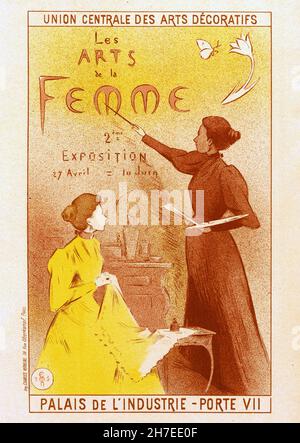 Poster pubblicitario la mostra „Les Arts de la Femme“ (le Arti della donna) a Parigi Francia, di Étienne Moreau-Nélaton 1890 Foto Stock