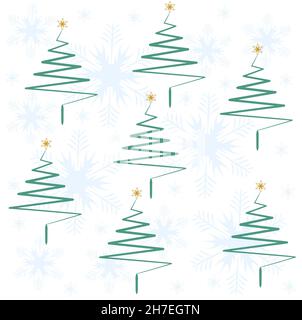 Illustrazione alla moda di motivi natalizi senza giunture nei colori blu, verde e dorato. Design retrò, motivi invernali di Natale per arredamento e sfondo, Foto Stock