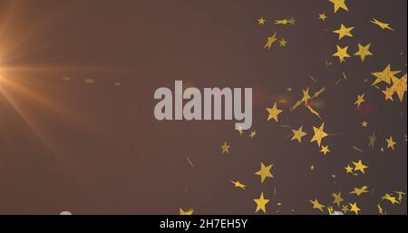 Immagine di percorsi luminosi e stelle su sfondo nero Foto Stock