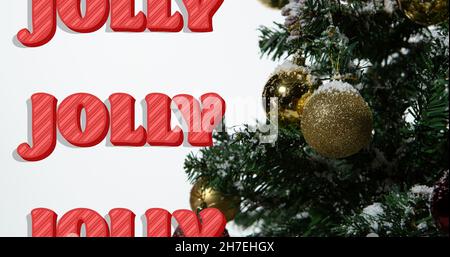 Immagine di testo jolly in ripetizione sopra l'albero di natale Foto Stock