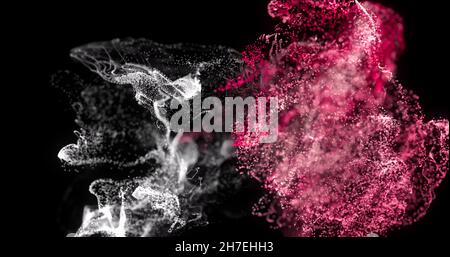 Immagine di particelle rosse e bianche che si muovono su sfondo nero Foto Stock