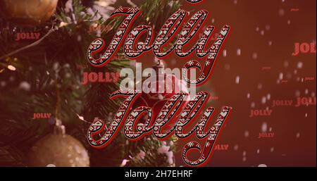 Immagine di testo jolly in ripetizione sopra l'albero di natale Foto Stock