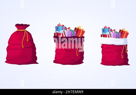 Santa Bag con set regali, cartoon Christmas Sack pieno di regali Illustrazione Illustrazione Vettoriale