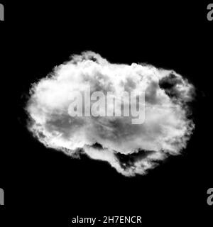 Forma di nuvola complessa isolata su sfondo solido nero, illustrazione di rendering 3D, fumo realistico o forma di nuvola Foto Stock