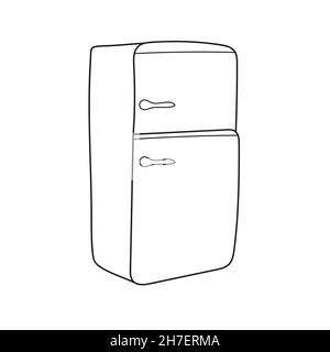 Semplice pagina da colorare. Pagine da colorare per bambini - cucina - frigorifero. Illustrazione vettoriale Illustrazione Vettoriale