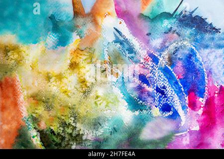 Illustrazione sfondo di astrazione multicolore a acquerello con spazio di copia Foto Stock