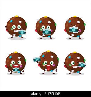 Fotografo professione emoticon con cioccolato caramella fumetto carattere. Illustrazione vettoriale Illustrazione Vettoriale