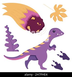 Un set di graziosi dinosauri per decorare il vivaio, adesivi Mesozoici per bambini, Tyrannosaurus, Pterodactyl, Stegosaurus, Brachiosaurus, e. Illustrazione Vettoriale