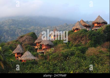 COLOMBIA. PARCO NAZIONALE DI TAYRONA. TAYRONA LODGE Foto Stock