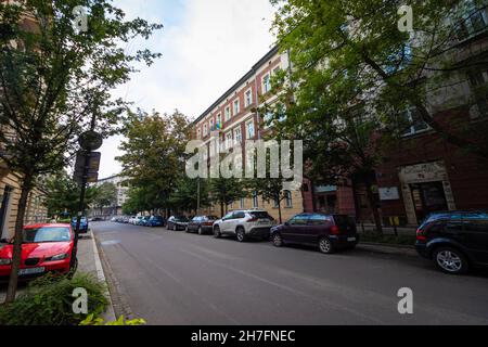 cracovia- polonia, 03-09-2021. Via Miodoba nel quartiere Kazimierz vuoto al mattino presto Foto Stock