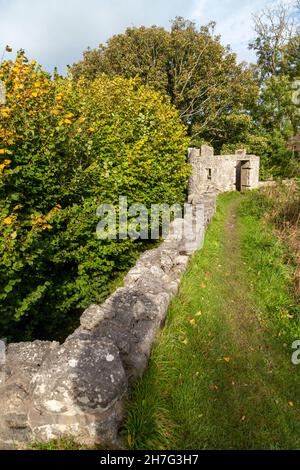 Castell Aberlleiniog Castello rovine. Llangoed, Isola di Anglesey (Ynys Mon), Galles del Nord, Regno Unito Foto Stock