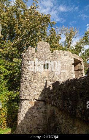 Castell Aberlleiniog Castello rovine. Llangoed, Isola di Anglesey (Ynys Mon), Galles del Nord, Regno Unito Foto Stock