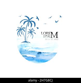 Palme e oggetti di mare. Illustrazione vettoriale Illustrazione Vettoriale