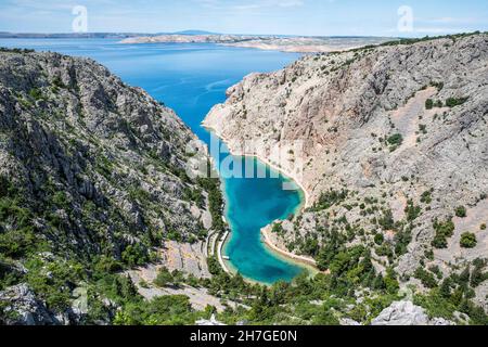 Baia di Zavratnica, panorama, vista aerea Foto Stock