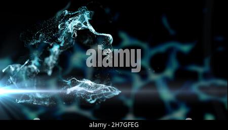 Immagine della nuvola di particelle bianca e blu che si muove su sfondo nero Foto Stock