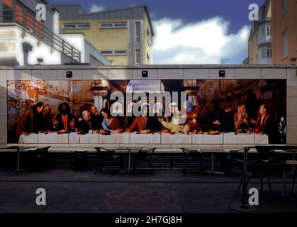 Una fantastica vista sul dipinto dell'ultima cena di da Vinci nel quartiere Latino di Dublino, Irlanda, Repubblica Foto Stock