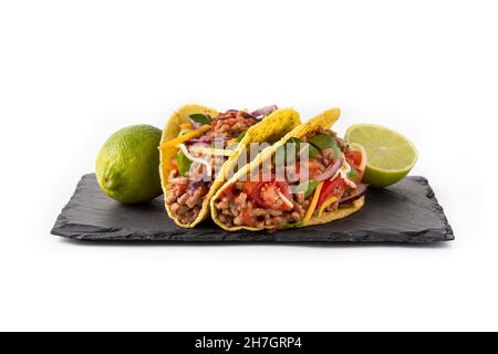 Immagini Stock - Tacos Messicani Con Carne, Verdure E Formaggio Su Sfondo  Arancione.. Image 208585051