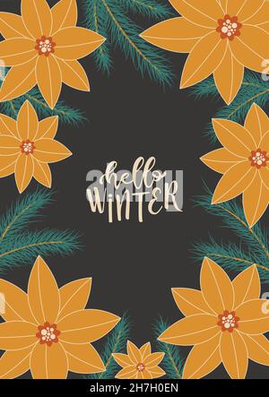 Ciao carta invernale con fiori di anice e decorazioni in abete rosso Illustrazione Vettoriale