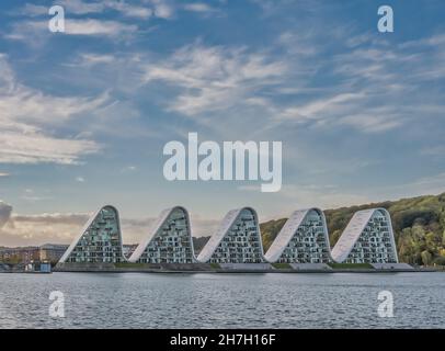 I moderni e iconici appartamenti a Vejle, Danimarca Foto Stock