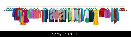 Vestiti su appendiabiti isolati su sfondo bianco.rack grande Illustrazione Vettoriale