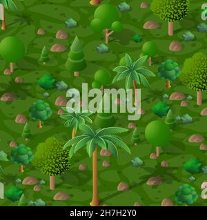 Natura foresta paesaggio di illustrazione isometrica con albero verde Illustrazione Vettoriale