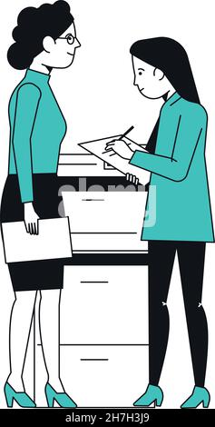 Due donne che parlano. Boss dare compito. Conversazione di lavoro Illustrazione Vettoriale