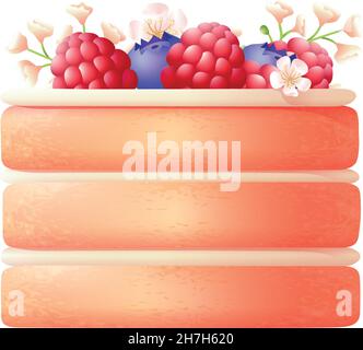 Torta a strati con bacca sulla parte superiore. Dolce crema dessert Illustrazione Vettoriale