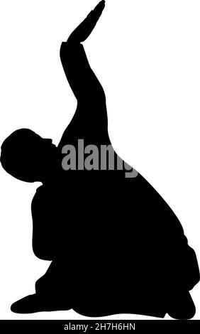 Silhouette di uomo treno arti marziali posa di serpente. Illustrazione Vettoriale