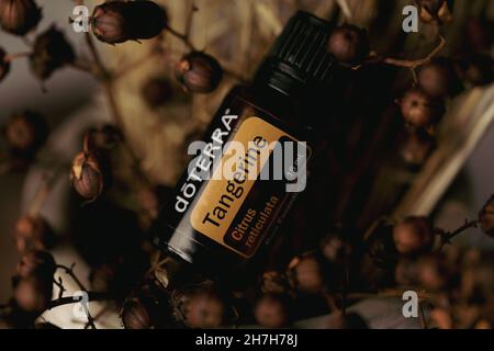 PYRAMID HILL, AUSTRALIA - 10 agosto 2021: Immagine editoriale illustrativa degli oli essenziali di Doterra Foto Stock