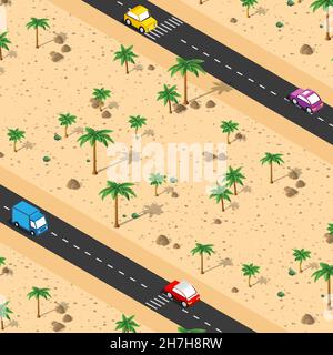 Paesaggio naturale isometrico di palme, illustrazione vettoriale Illustrazione Vettoriale