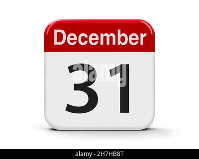 Pulsante web del calendario - il trentunesimo di dicembre, rendering tridimensionale, illustrazione 3D Foto Stock