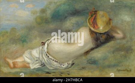 Pierre Auguste Renoir - bagno in cappello che posa sul prato - 1892 Foto Stock