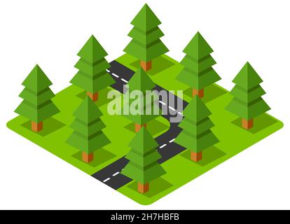 3D isometrico alberi foresta campeggio elementi natura Illustrazione Vettoriale