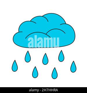 Semplice icona cartoon. Nube piovosa carina. Vettore su bianco Illustrazione Vettoriale