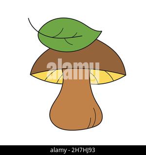 Semplice icona cartoon. Simpatico fungo commestibile in stile cartone animato. Disegno vettoriale a mano su bianco Illustrazione Vettoriale