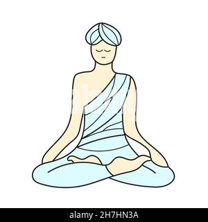 Semplice icona cartoon. Fumetto yoga uomo meditating in una posa di yoga. Immagine dell'attività dei bambini Illustrazione Vettoriale