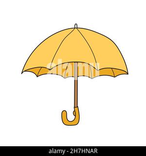 Semplice icona cartoon. Illustrazione dell'ombrello giallo. Disegno vettoriale a mano su bianco Illustrazione Vettoriale