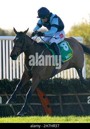 Foto di archivio datata 30-10-2021 di indifatigable cavalcato da jockey Daryl Jacob. Paul Webber si sente indifatabile dovrà trovare un miglioramento per sbarcare l’ostacolo Ladbrokes Long Distance del venerdì a Newbury. Data di emissione: Martedì 23 novembre 2021. Foto Stock