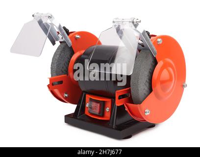 Smerigliatrice elettrica isolata su fondo bianco Foto Stock