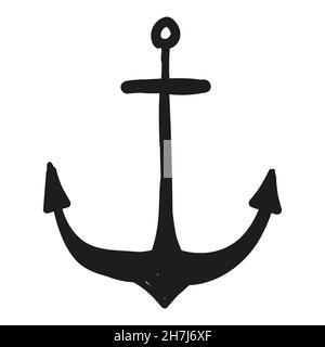 Icona Anchor disegnata a mano in stile doodle isolato. Illustrazione Vettoriale
