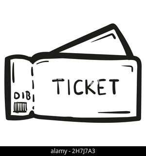 Icona biglietto disegnato a mano in stile doodle isolato. Illustrazione Vettoriale