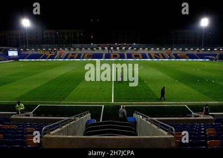 Londra, Regno Unito. 23 novembre 2021. Una visione generale dello stadio durante la partita EFL Sky Bet League 1 tra AFC Wimbledon e Crewe Alexandra a Plow Lane, Londra, Inghilterra, il 23 novembre 2021. Foto di Carlton Myrie. Solo per uso editoriale, licenza richiesta per uso commerciale. Nessun utilizzo nelle scommesse, nei giochi o nelle pubblicazioni di un singolo club/campionato/giocatore. Credit: UK Sports Pics Ltd/Alamy Live News Foto Stock